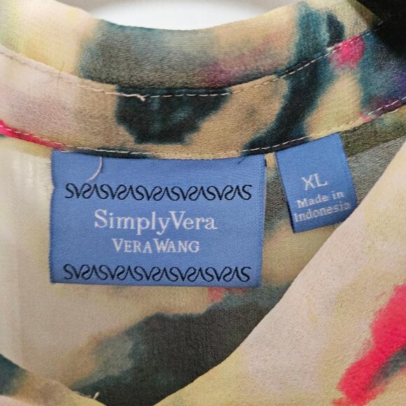 Simply Vera/Vera Wang (XL) sheer button down multicolored chiffon blouse - Picture 4 of 5